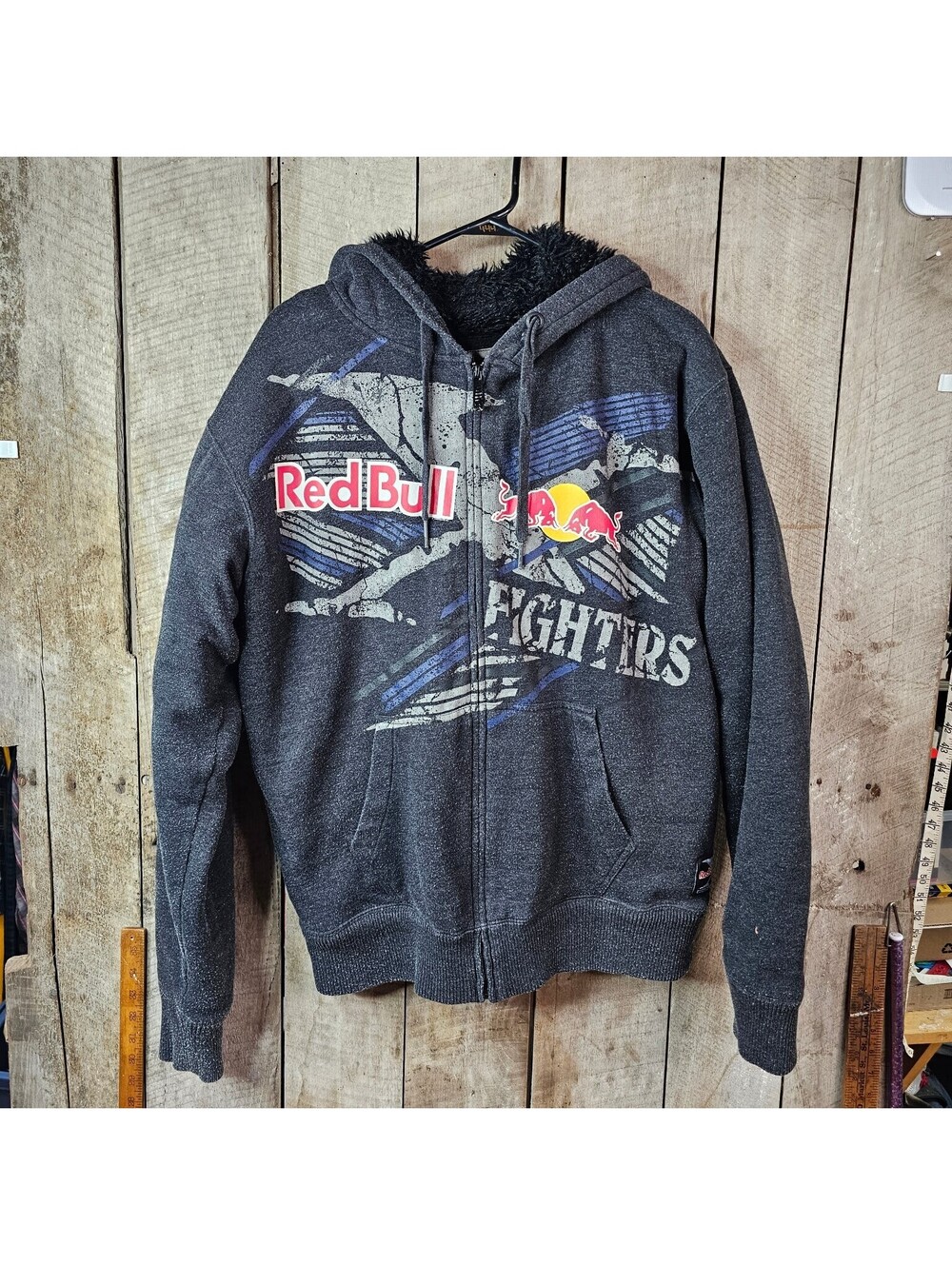 Fox Racing Red Bull Fighters Sasquatch Full Zip Hoodie Men's Large Faux Fur